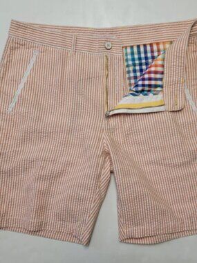 Robert Graham Seersucker Bermuda Shorts 34 NWOT CONDITION OFF ORANGE